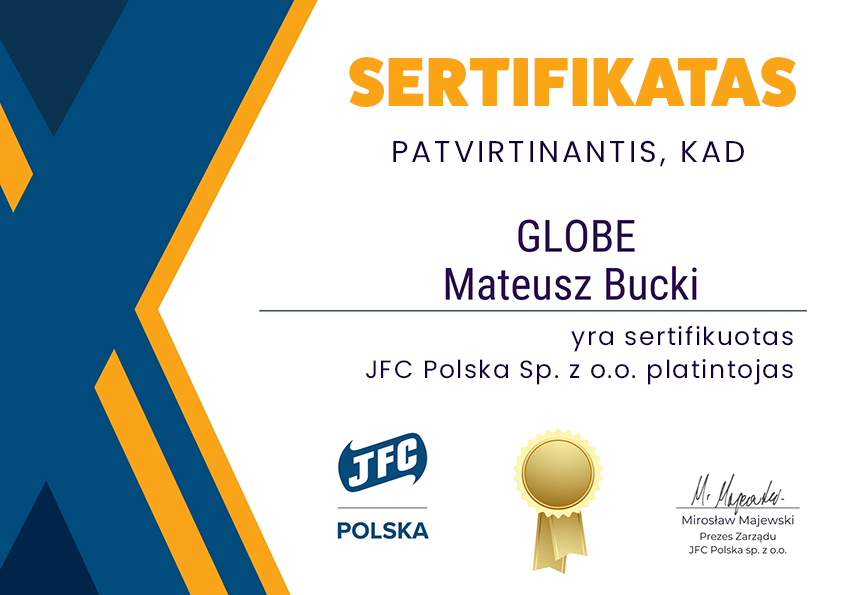 sertyfikatas globe jfc